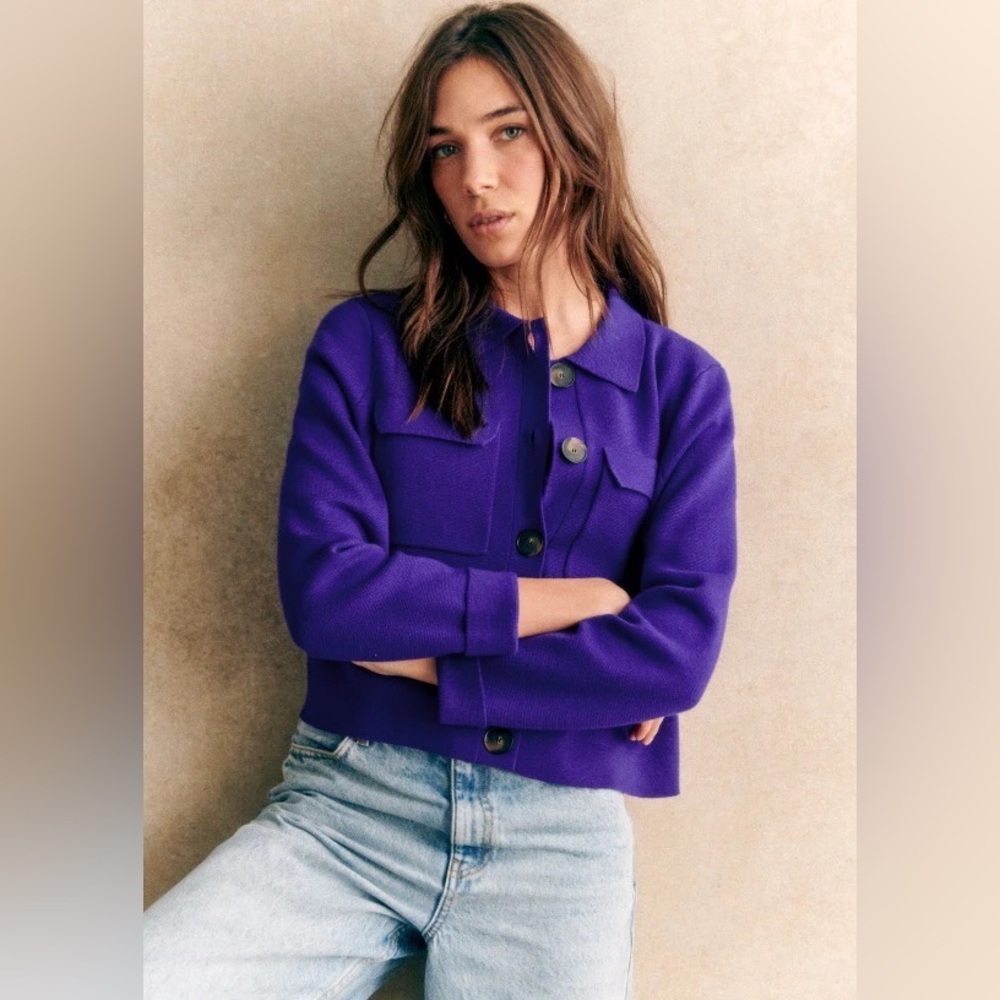 Sézane Betty Cardigan in Ultra Violet Purple, size M